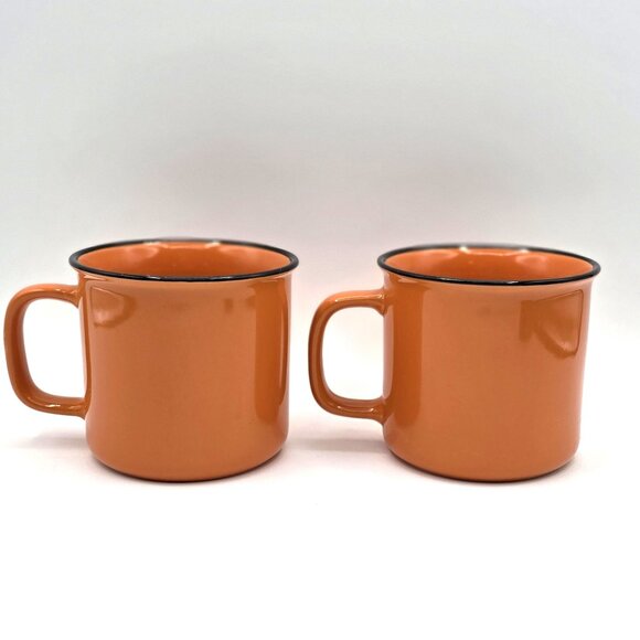 BULLEIT FRONTIER WHISKEY MUGS X2 Bourbon Campfire Orange Ceramic Coffee Camping - Picture 4 of 8